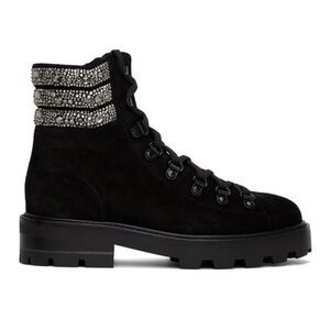Jimmy Choo Black Suede Combat Boots with Sparkling Accents
